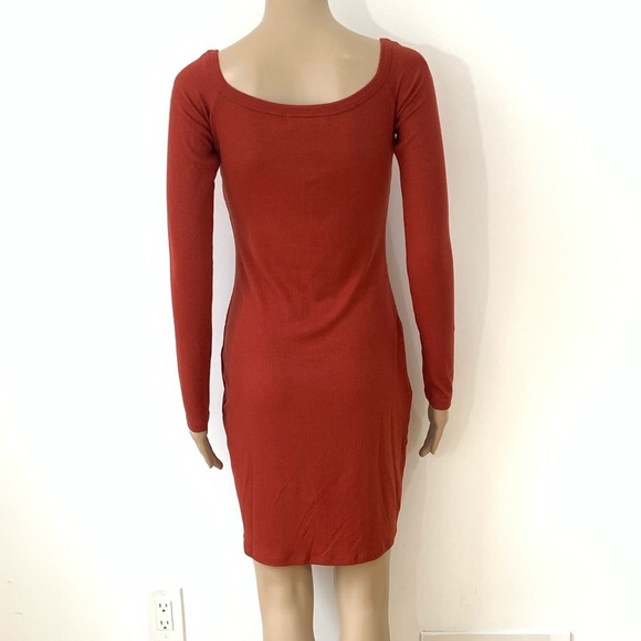 New Womens Red Long Sleeve Bodycon Sweater Dress - Picture 5 of 12
